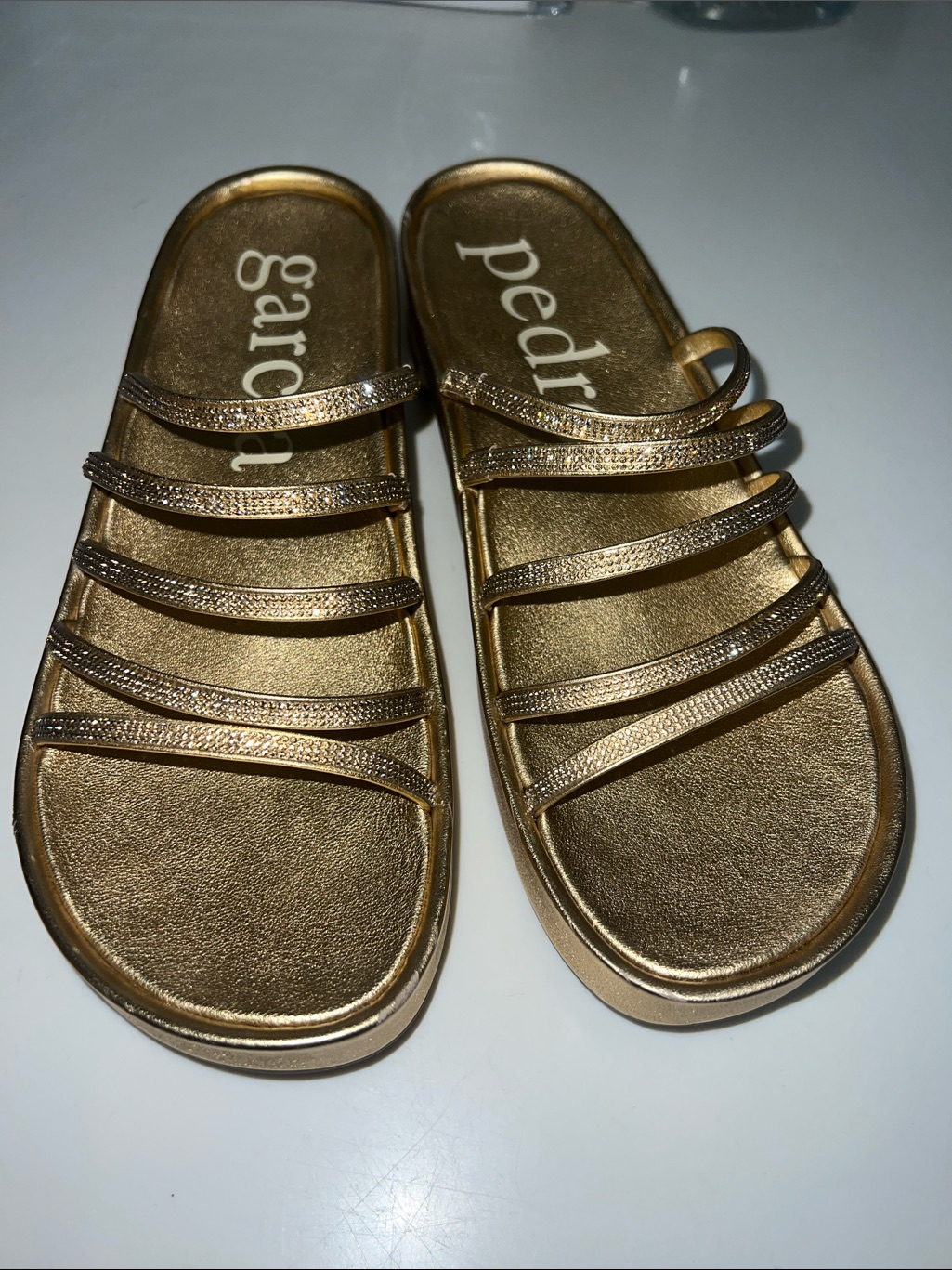Pedro Garcia Gold Multi-Strap Slide Sandals
